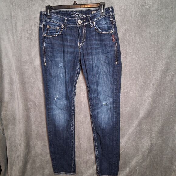 Silver Jeans Kellii Relaxed Skinny 26x31 Dark Wash Distressed Inseam 31 - Picture 1 of 8